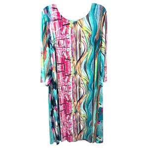 Robbie Bee Plus Size 3X Midi Dress Abstract Watercolor Casual Shift 1364‎